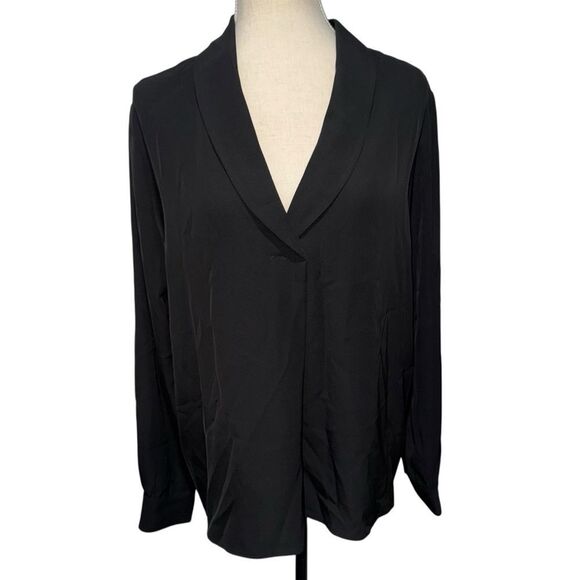 Boohoo Long Sleeve Classic Solid Black V Neck Dressy Work Business Blouse 12 - Picture 2 of 9